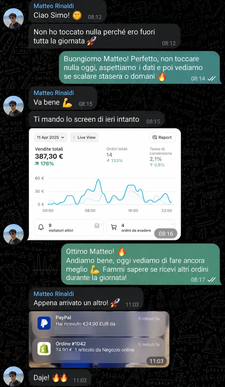 Chat del percorso: il coach guida Matteo sulle campagne e arriva un nuovo ordine