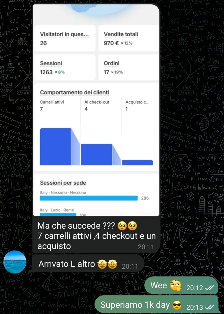 Chat Telegram di uno studente con i risultati del suo store