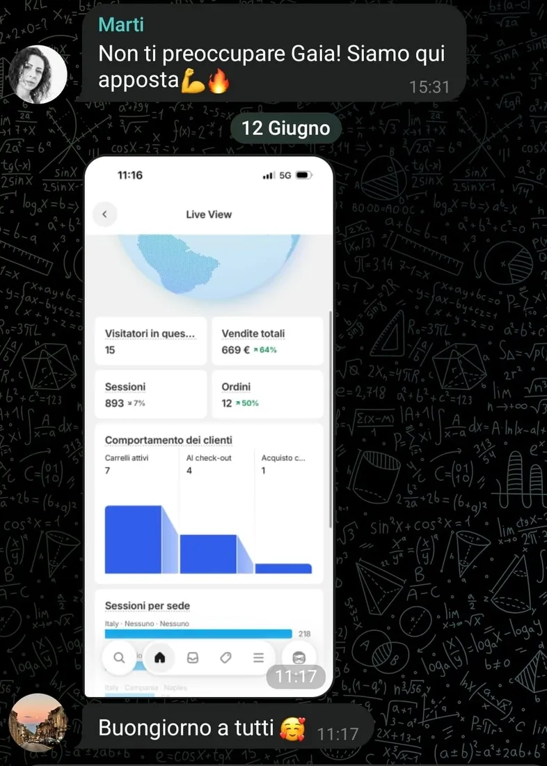 Chat Telegram di uno studente con i risultati del suo store